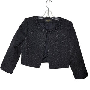 Tahari Arthur S Levine Luxe Womens Size 6 Blazer Jacket Cropped Beaded Black